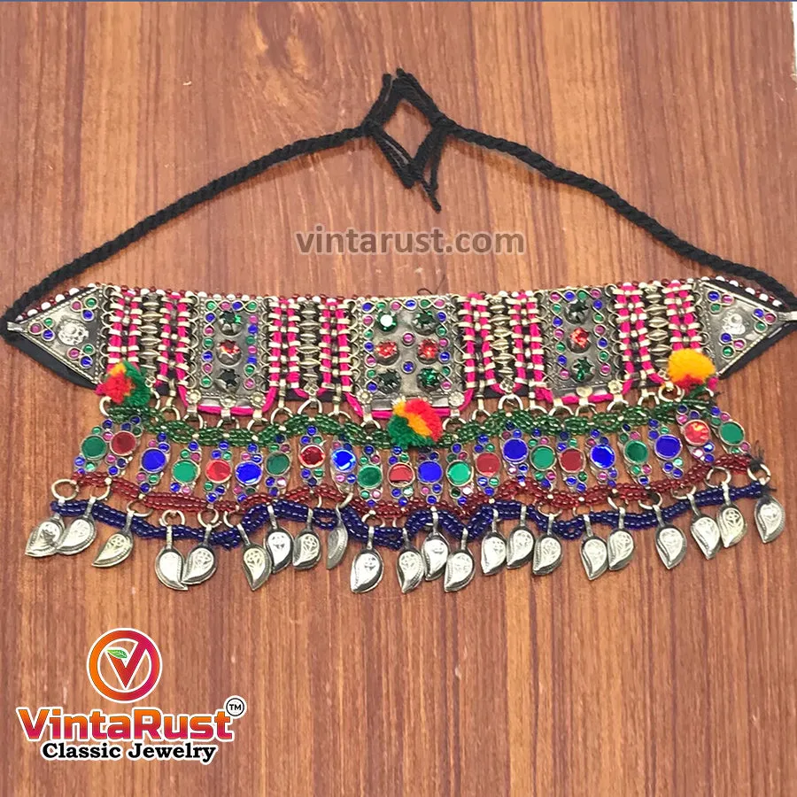 Multicolor Glass Stone Tribal Afghan Choker Necklace