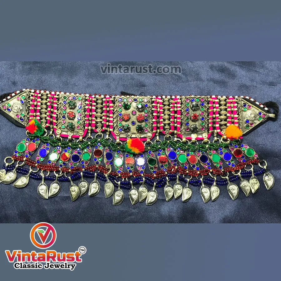 Multicolor Glass Stone Tribal Afghan Choker Necklace
