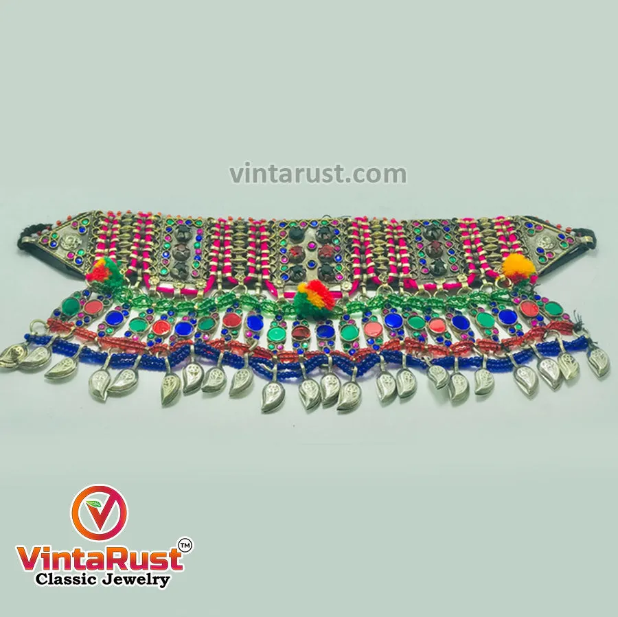 Multicolor Glass Stone Tribal Afghan Choker Necklace