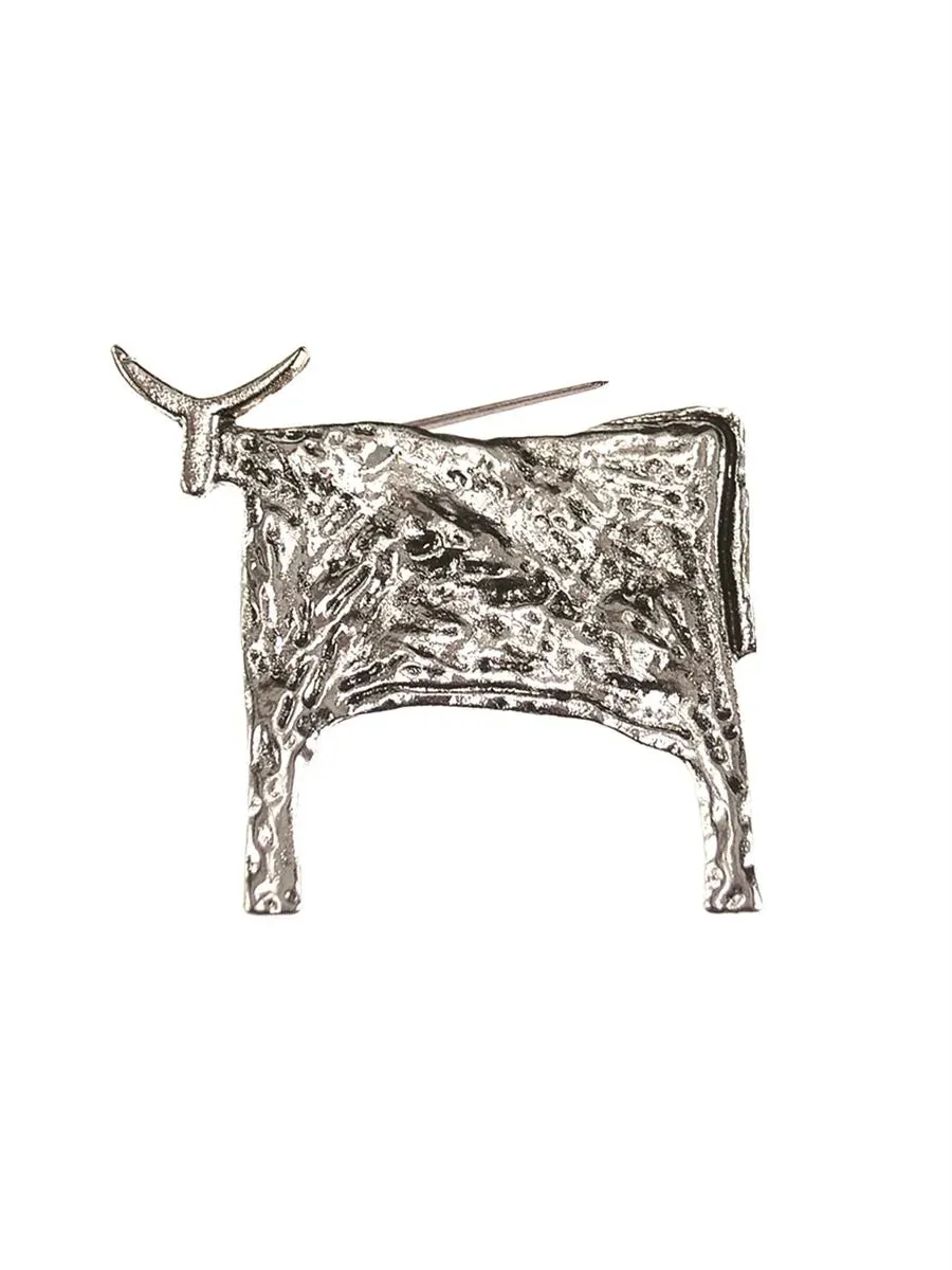Naive Folk Art Steer Brooch