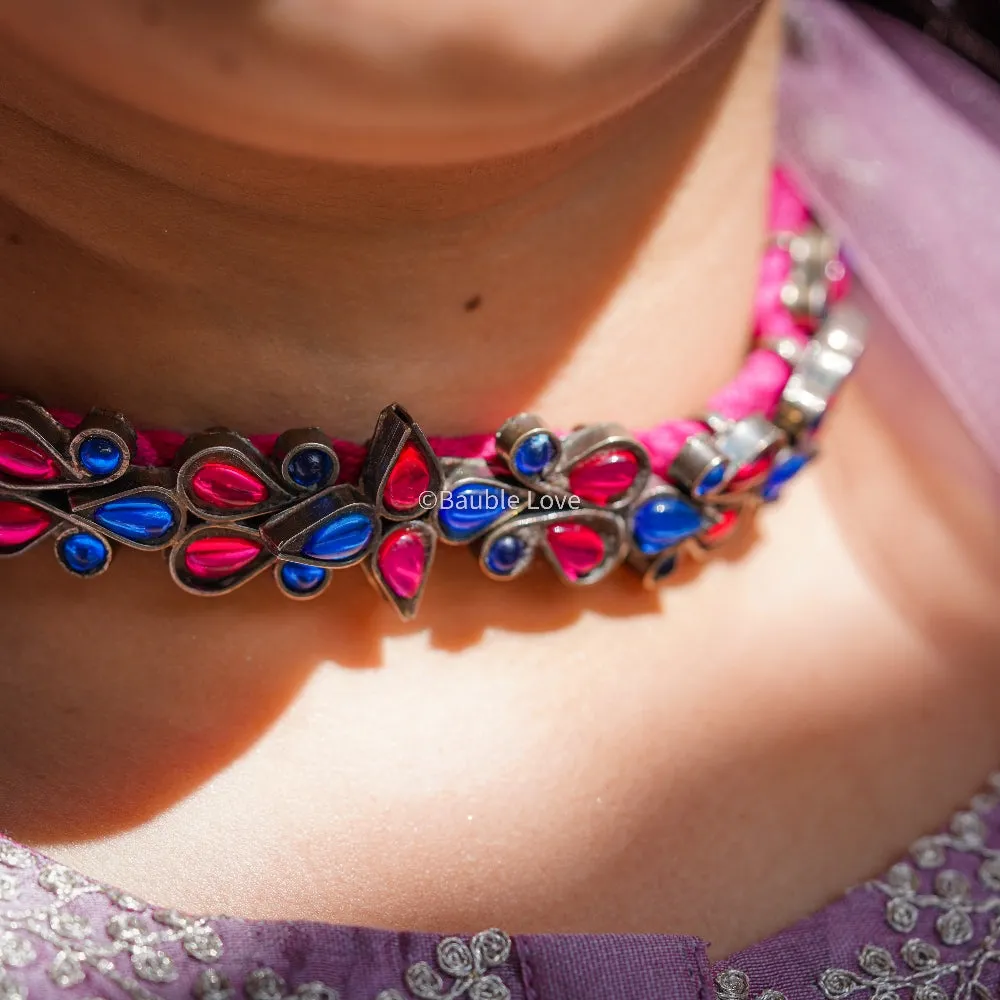 Nirvana Vintage Glass Choker (Pink & Blue)
