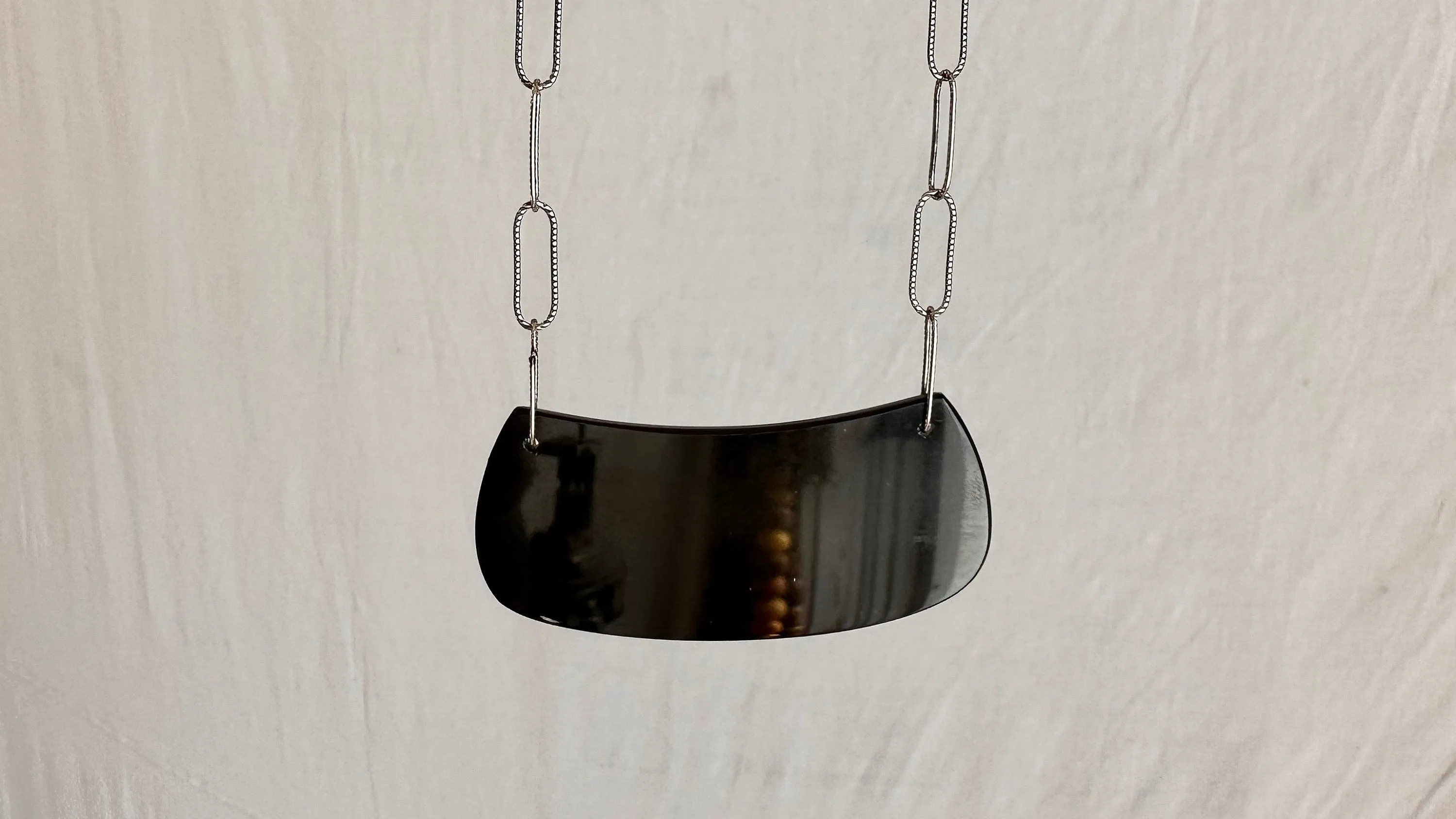 Obsidian Pendant Necklace. Adze. Sterling Silver Chain. 0980