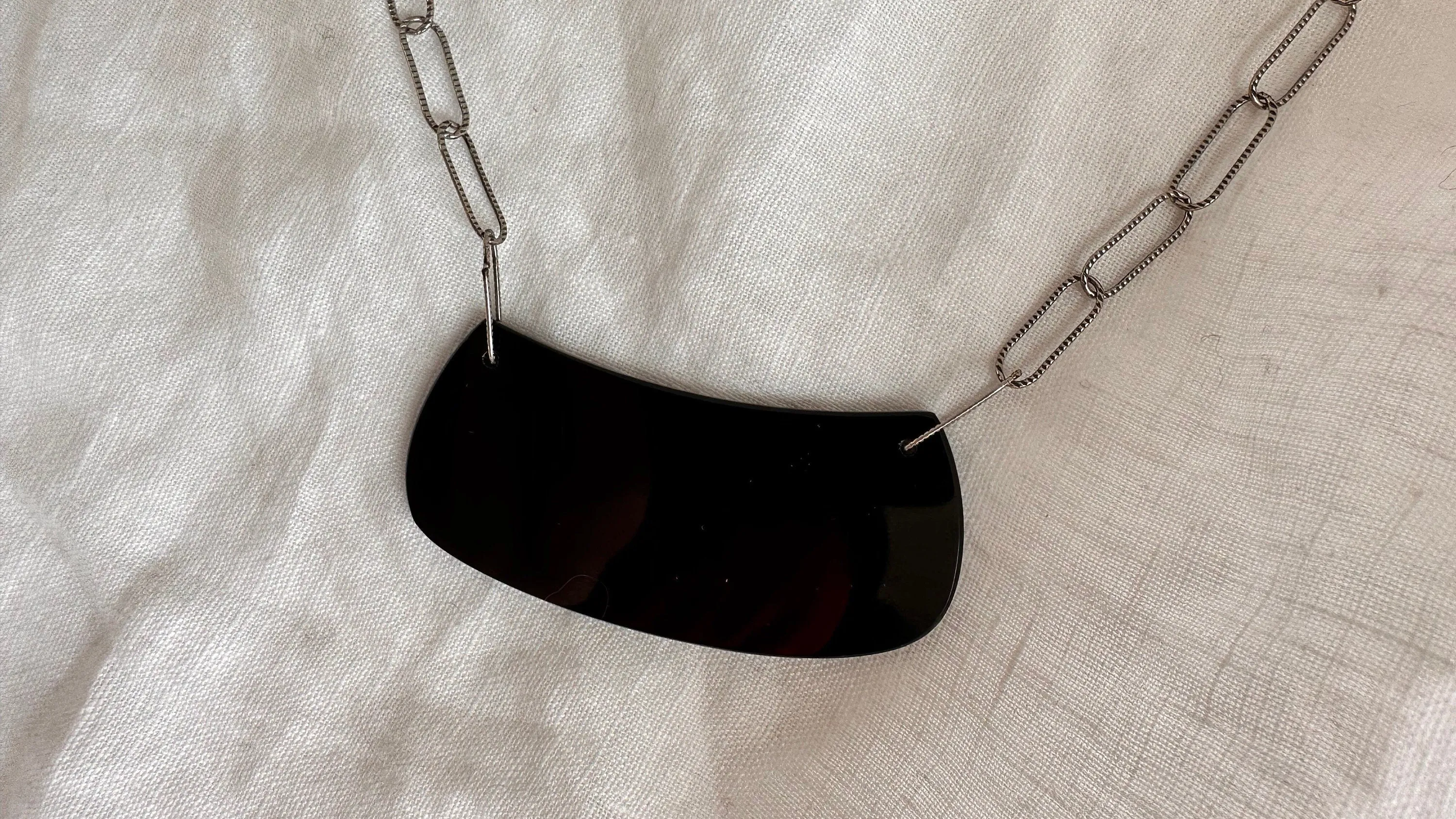 Obsidian Pendant Necklace. Adze. Sterling Silver Chain. 0980