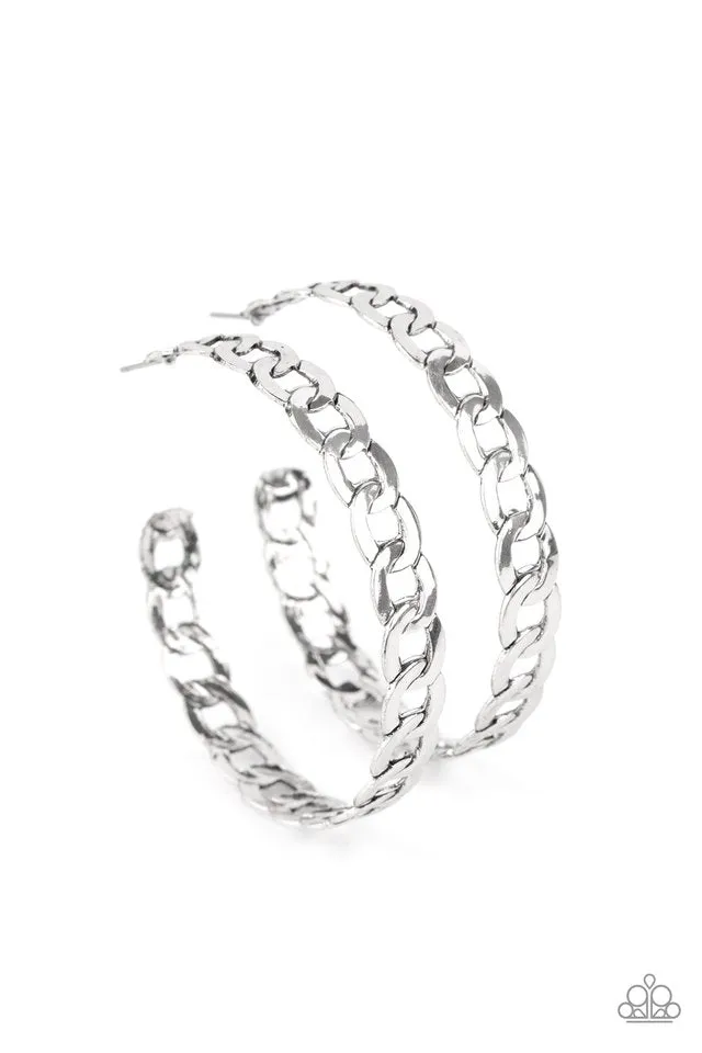 Paparazzi Earring ~ Climate CHAINge - Silver