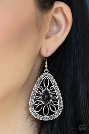Paparazzi Earring ~ Floral Frill - Black