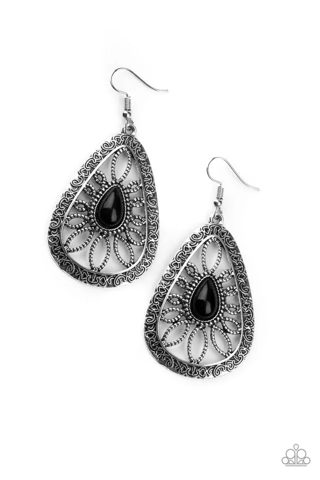 Paparazzi Earring ~ Floral Frill - Black