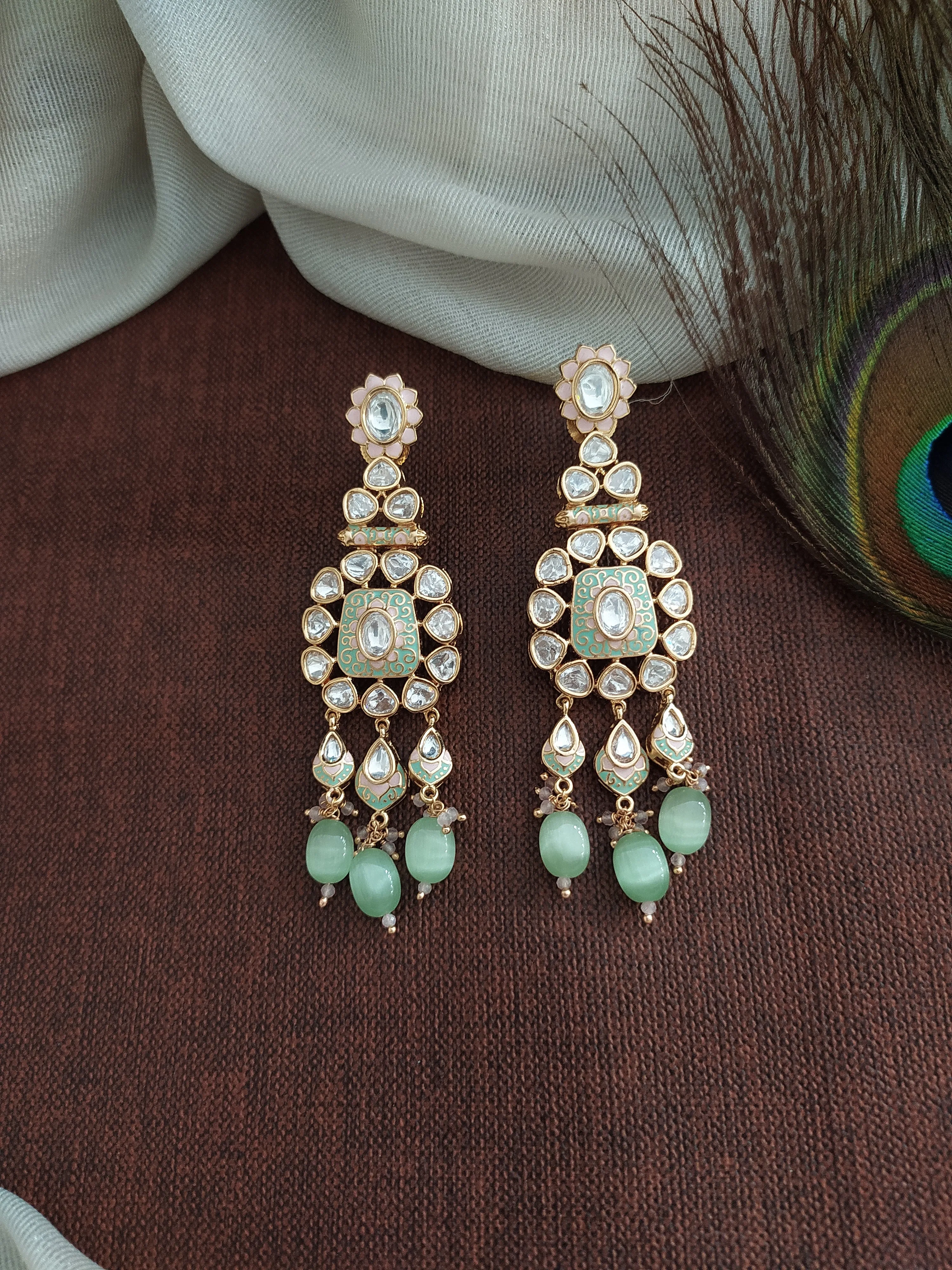 Pastel Mint Meenakari Kundan Pearl Choker Set