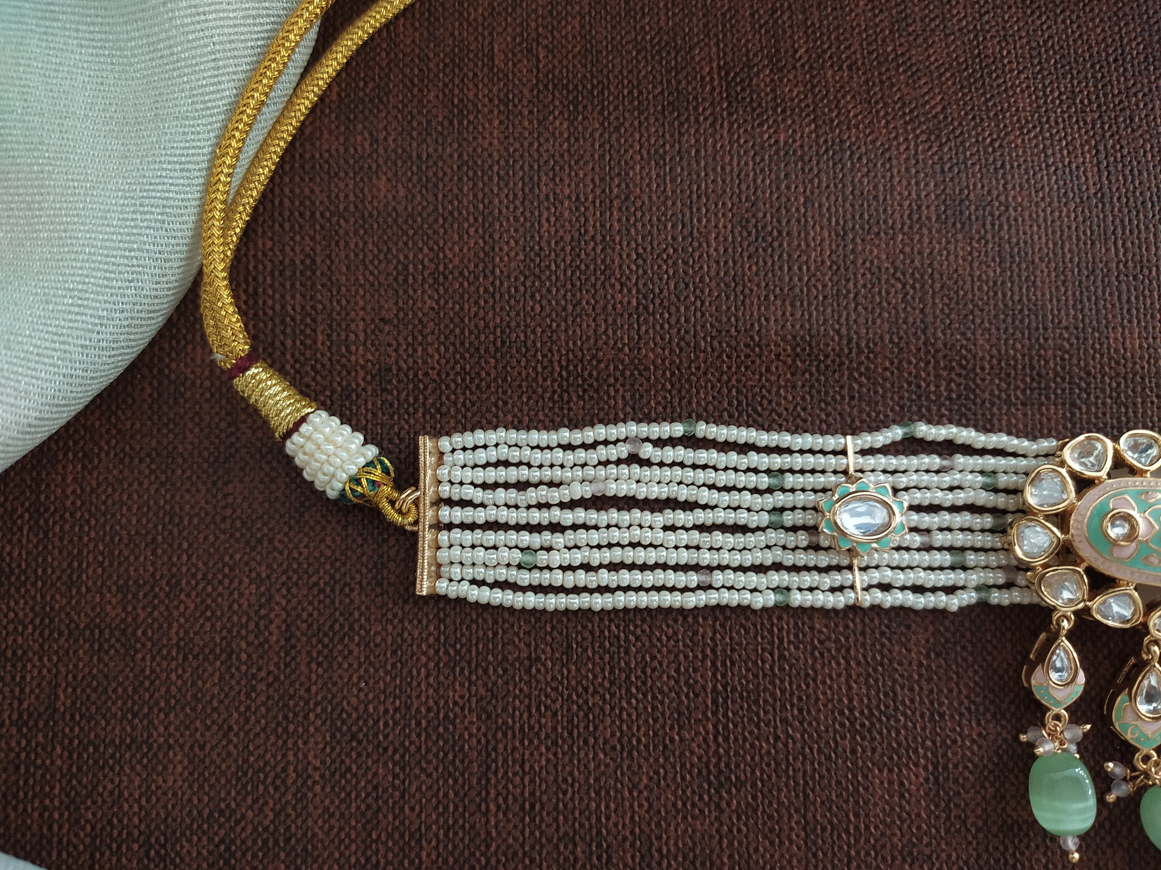 Pastel Mint Meenakari Kundan Pearl Choker Set