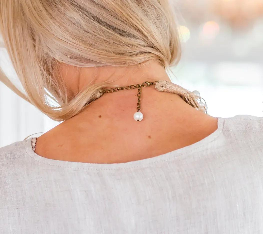 Pearl Cluster Necklace On Jute Strand