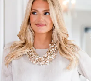 Pearl Cluster Necklace On Jute Strand