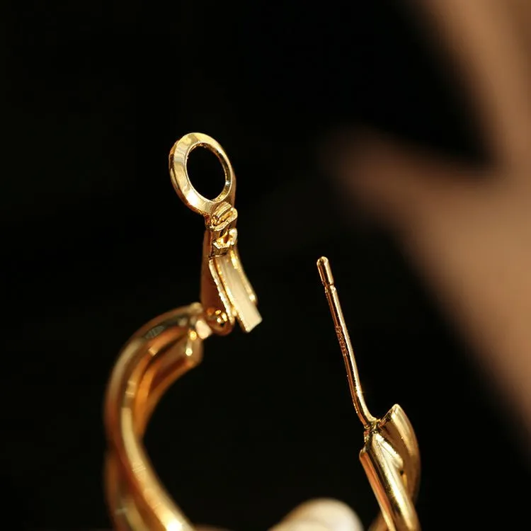 Pearl Floral Drop Hoop Earrings