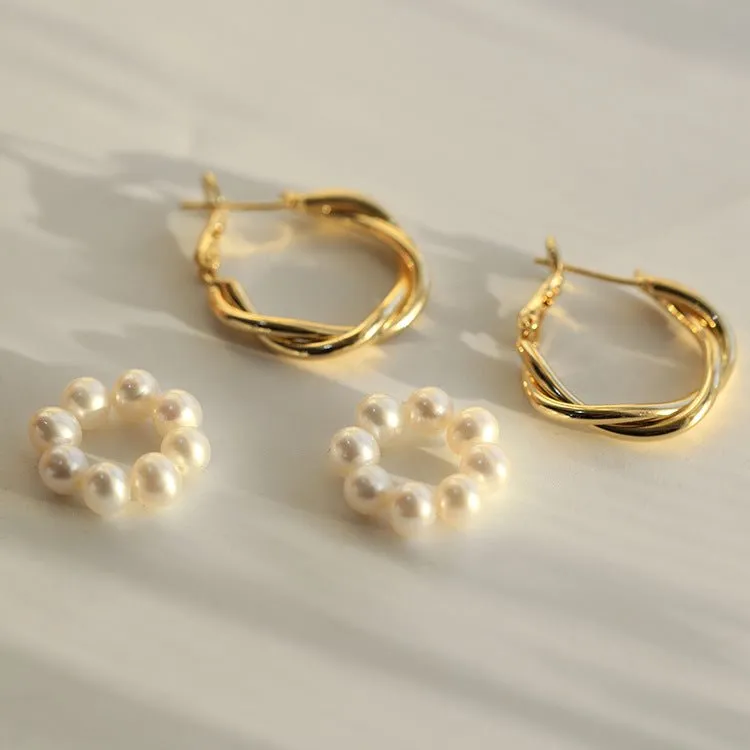 Pearl Floral Drop Hoop Earrings