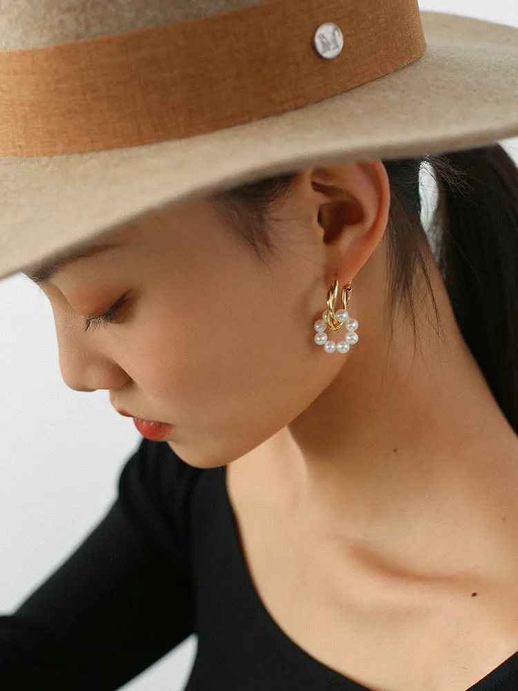 Pearl Floral Drop Hoop Earrings