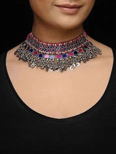 Pink And Blue Glass Choker