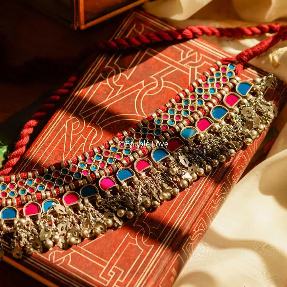 Pink And Blue Glass Choker