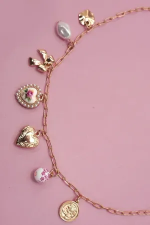 Pink Ceramic Multi Charm Link Chain Necklace