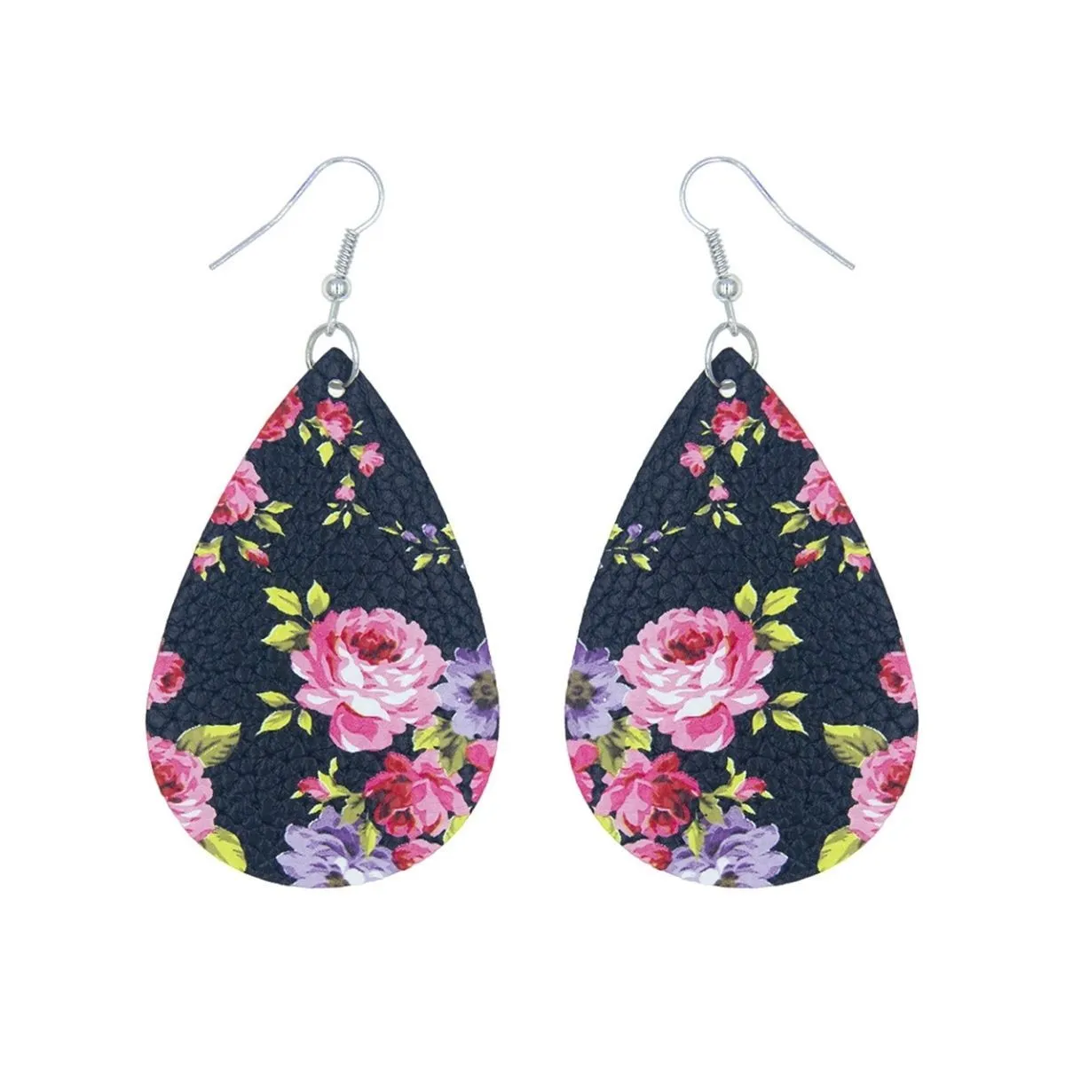 Pink Rose Printed Teardrop Earrings