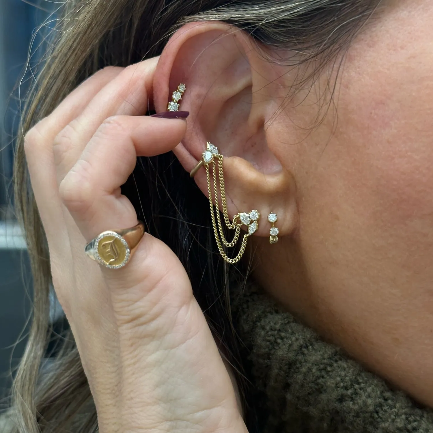 Posey Cuff Duo Chain Earrings