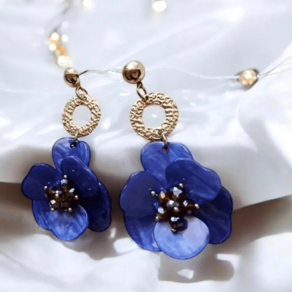 Purple - Acetate crystal flowers earrings | diamante rhinestones flower earrings | oversize spring blossom | floral statement earrings