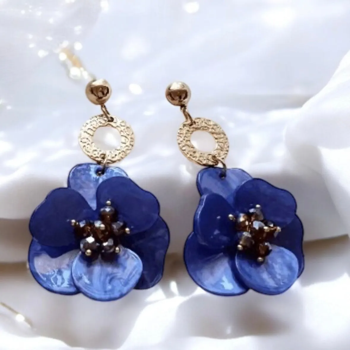 Purple - Acetate crystal flowers earrings | diamante rhinestones flower earrings | oversize spring blossom | floral statement earrings