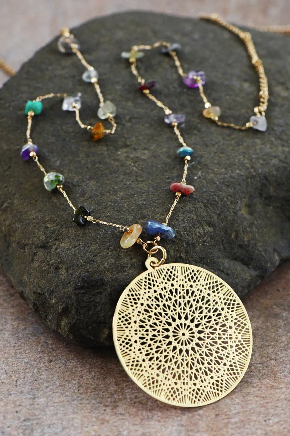 "Annette" Multi-Stone Chain Pendant Necklace