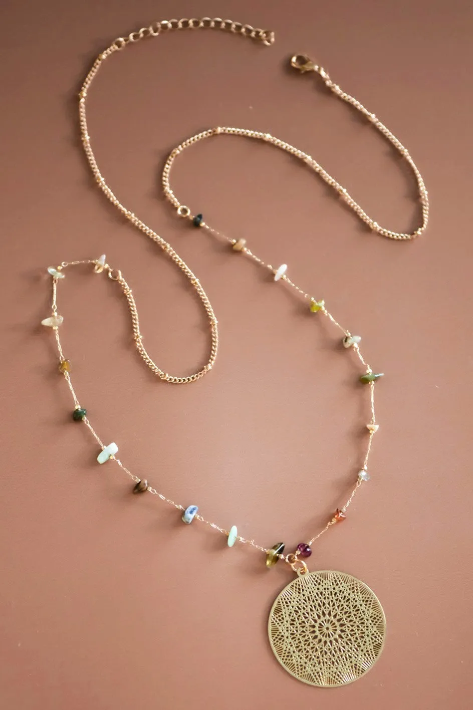 "Annette" Multi-Stone Chain Pendant Necklace