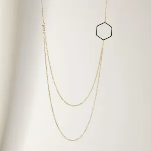 "Le Contour" Layered Black & Gold Hexagon Necklace For Women