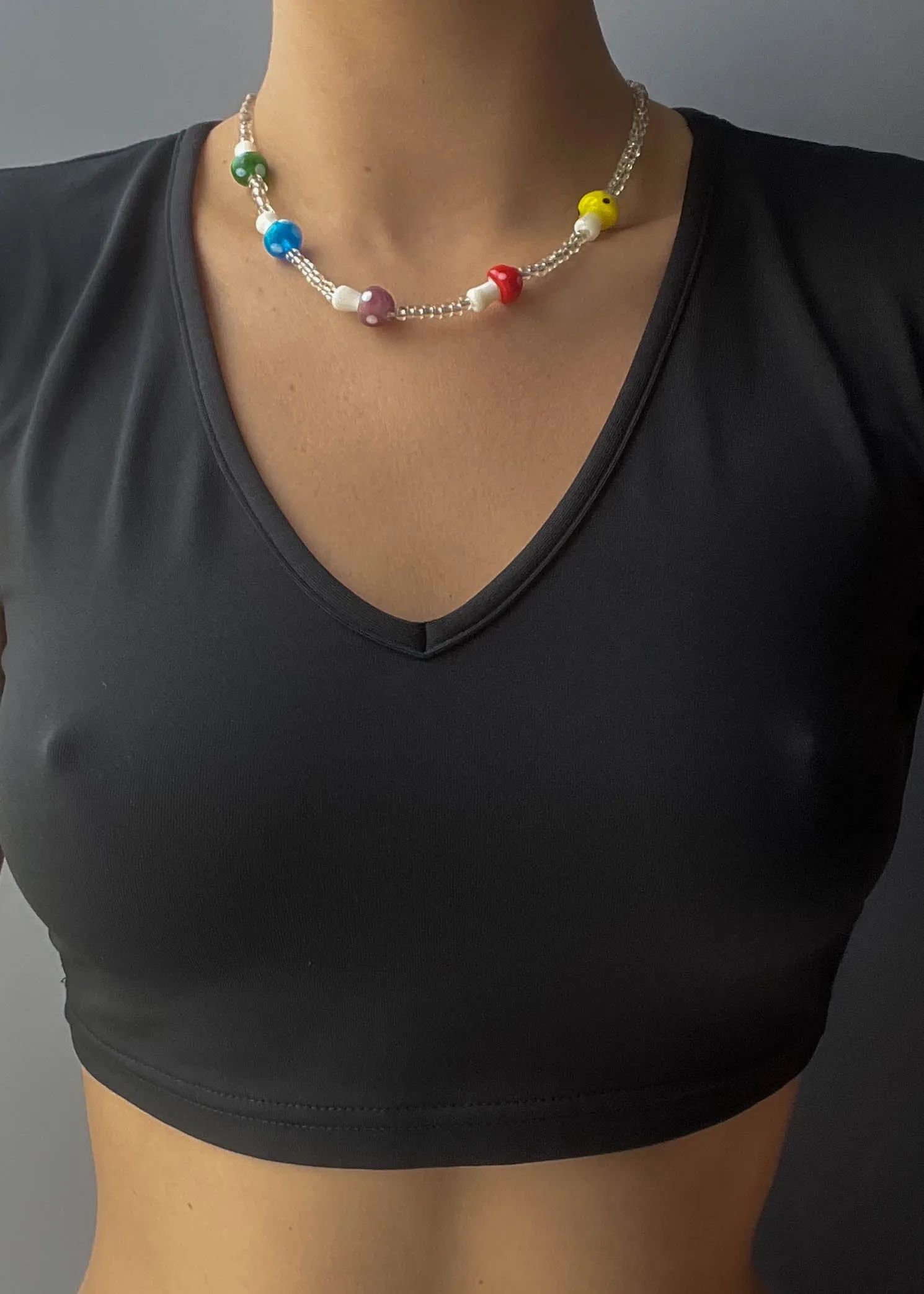 Rainbow Mushroom Bead Choker