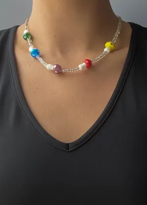 Rainbow Mushroom Bead Choker