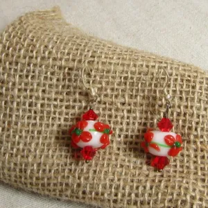 Red Flower Lampwork & Silver Earrings