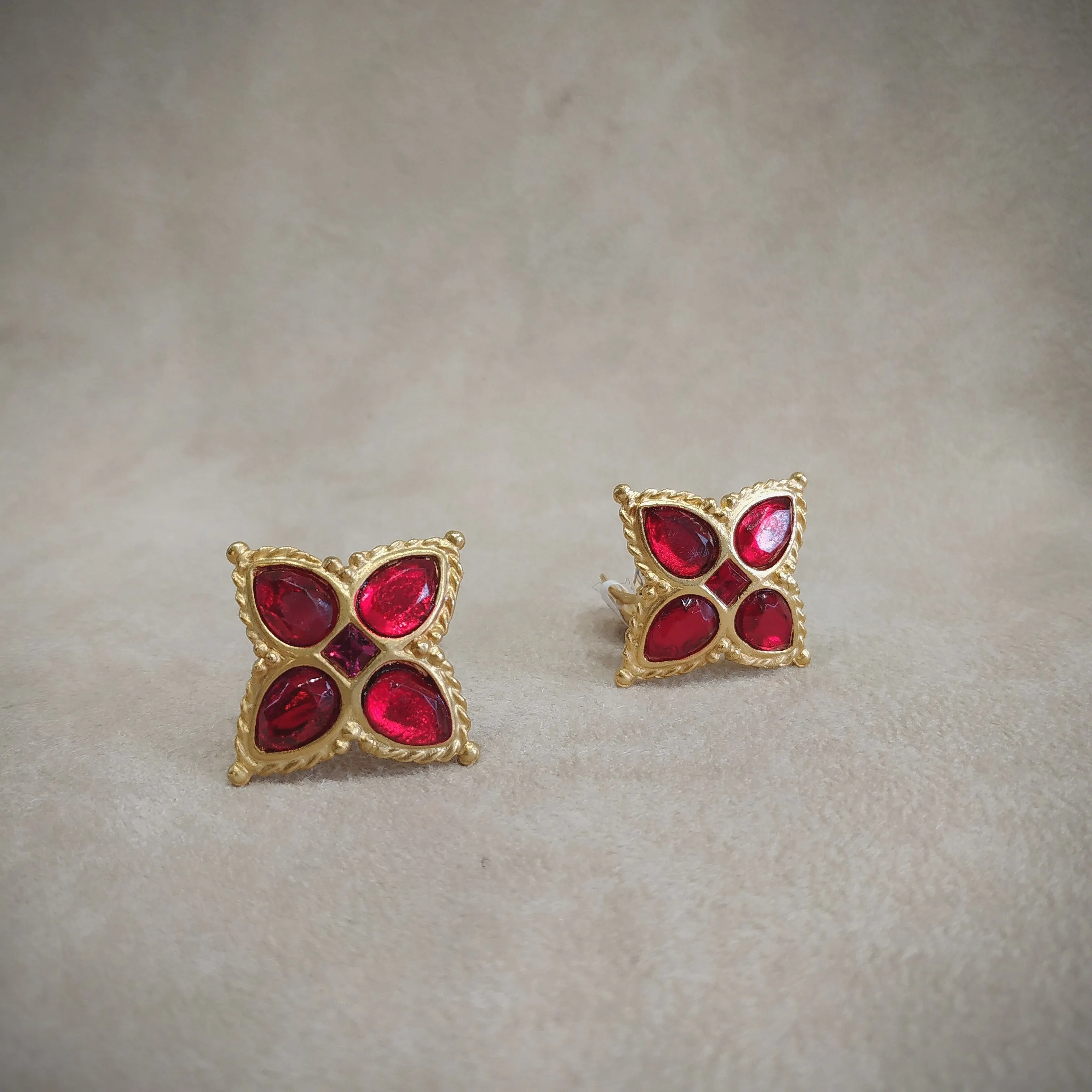 Red Gold Star Cross clip on earrings by Rima Ariss