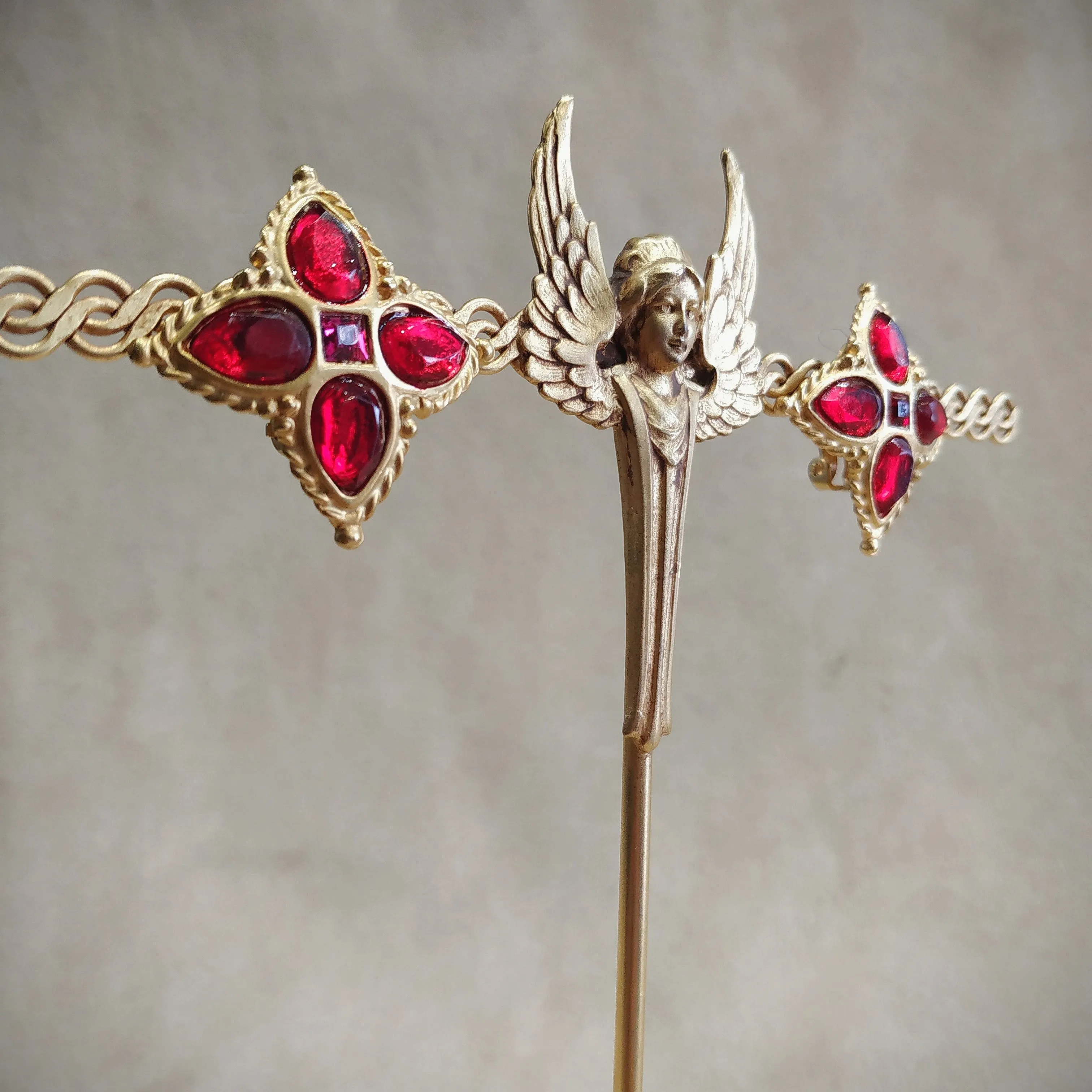 Red Gold Star Cross clip on earrings by Rima Ariss