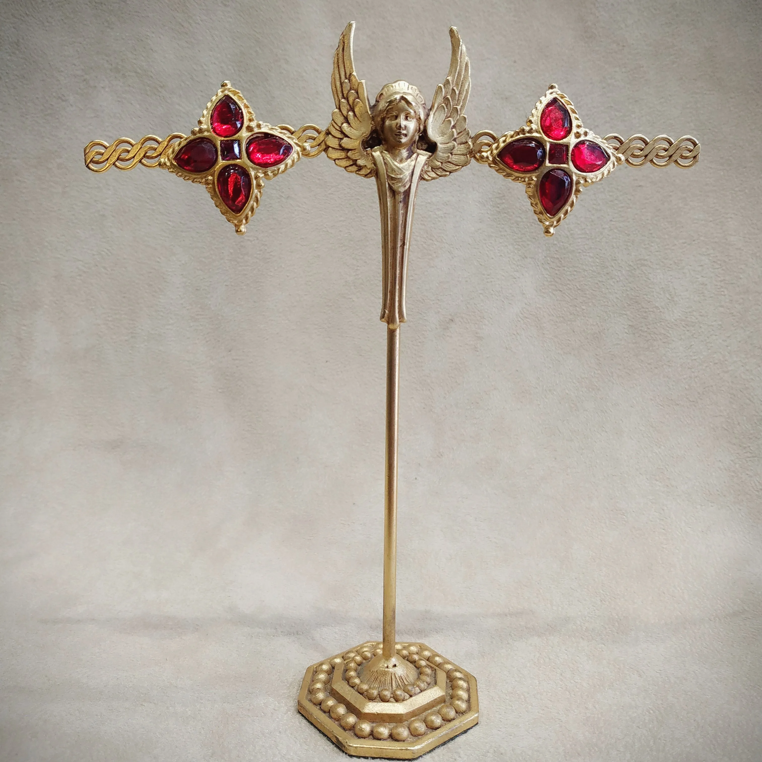 Red Gold Star Cross clip on earrings by Rima Ariss