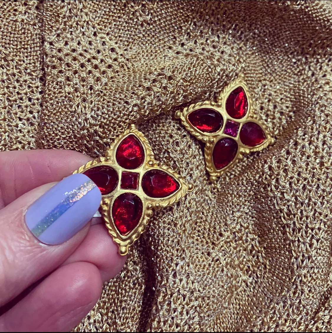 Red Gold Star Cross clip on earrings by Rima Ariss