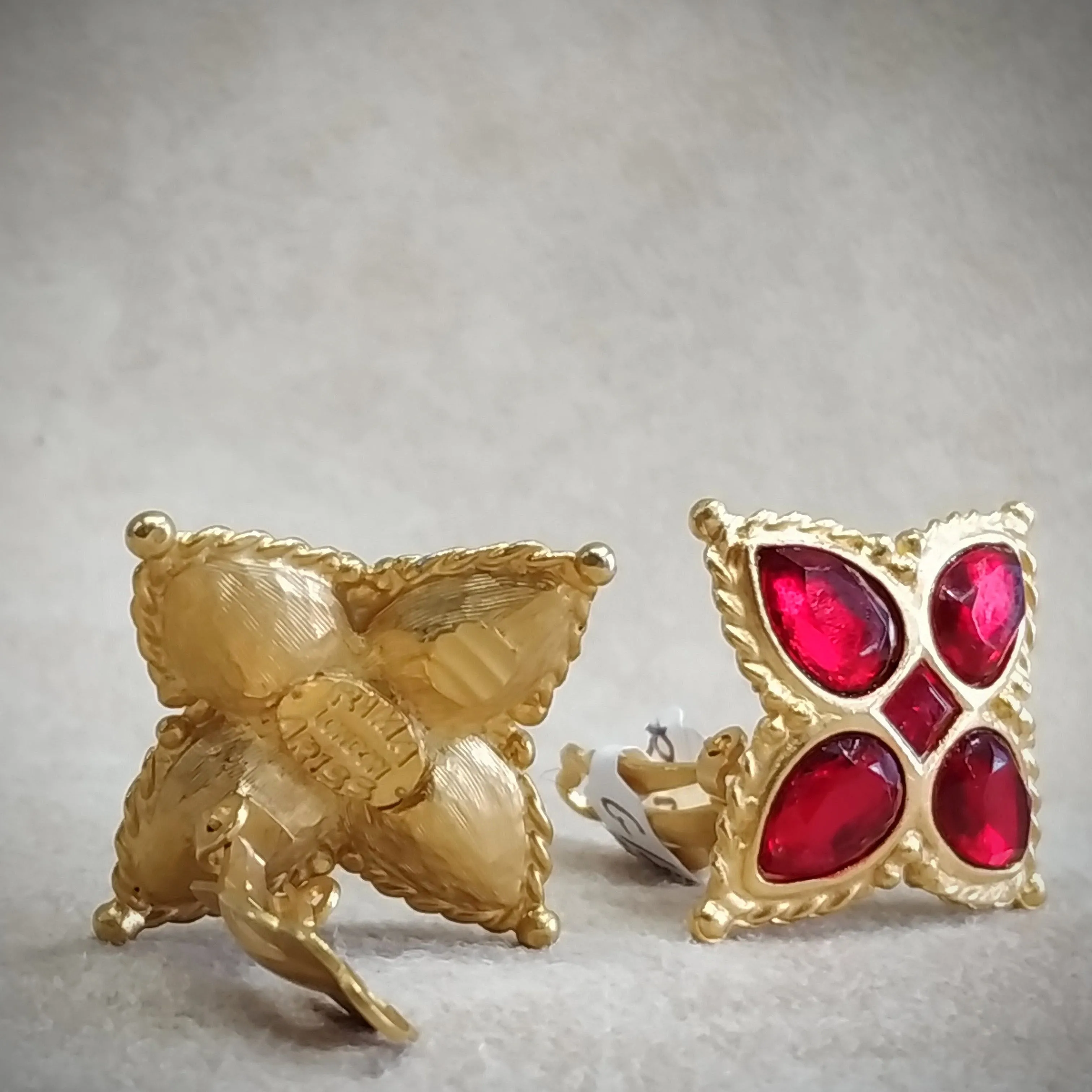 Red Gold Star Cross clip on earrings by Rima Ariss