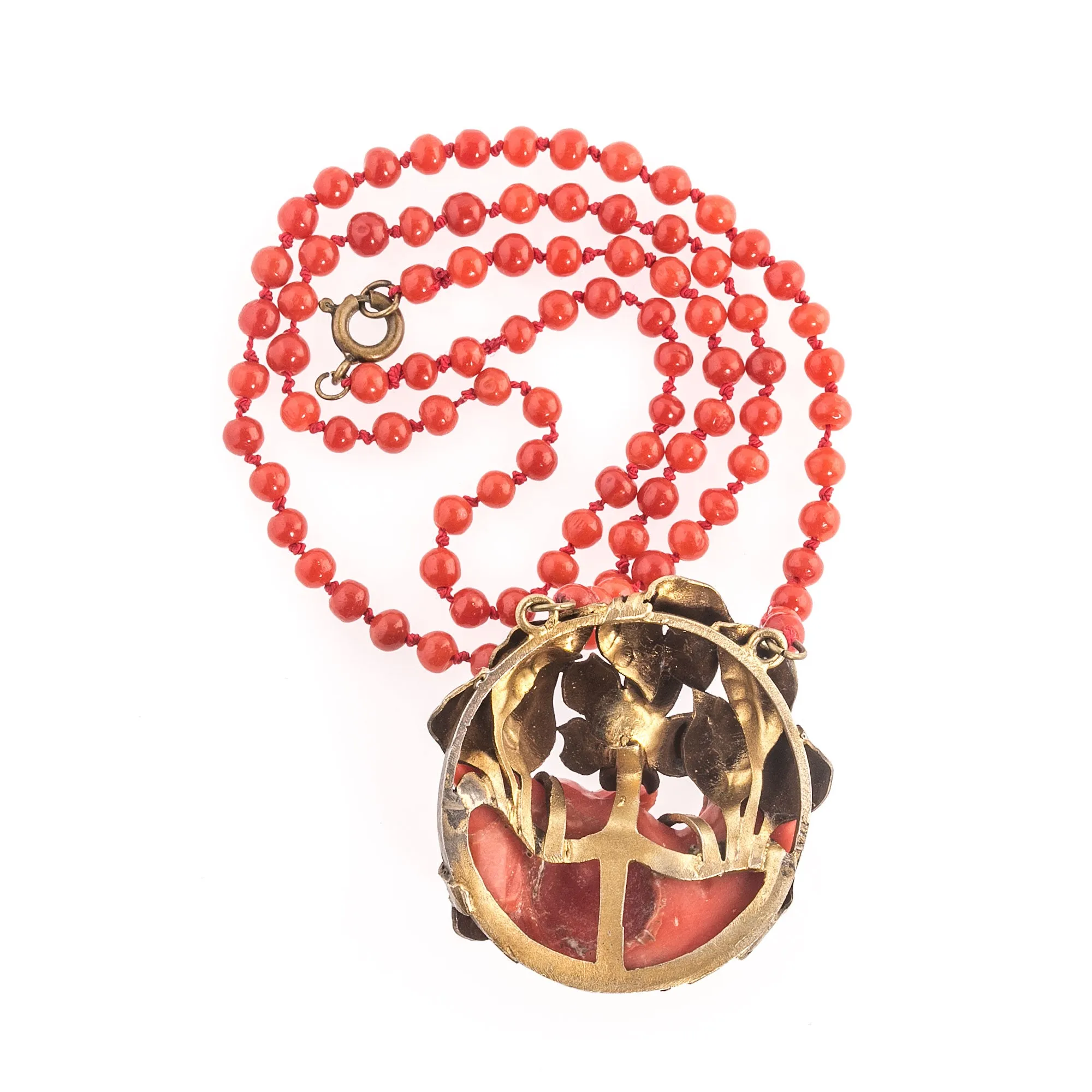 Red Mediterranean Coral Necklace, Antique Victorian / Edwardian. 19.5 inches. j-nlja842