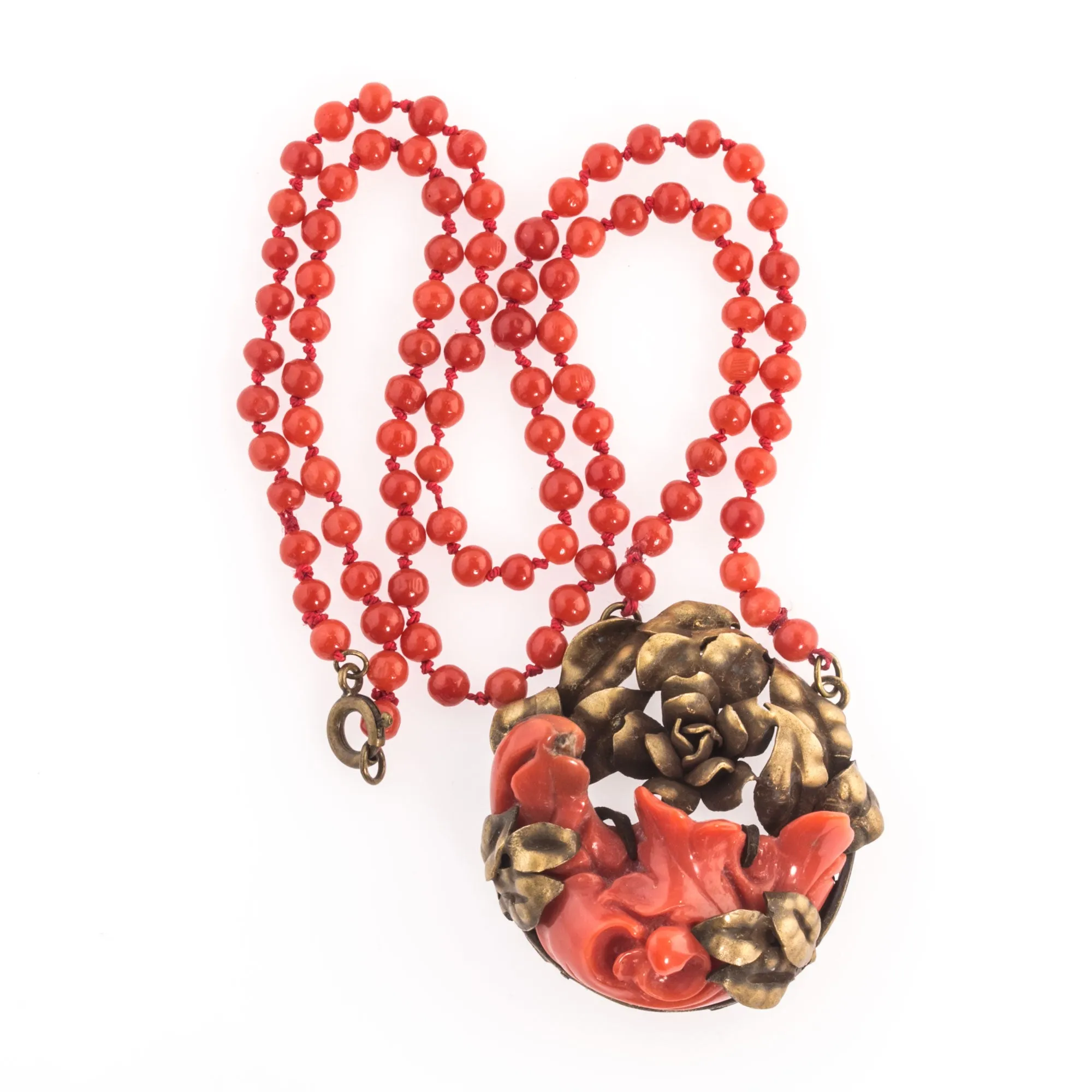 Red Mediterranean Coral Necklace, Antique Victorian / Edwardian. 19.5 inches. j-nlja842