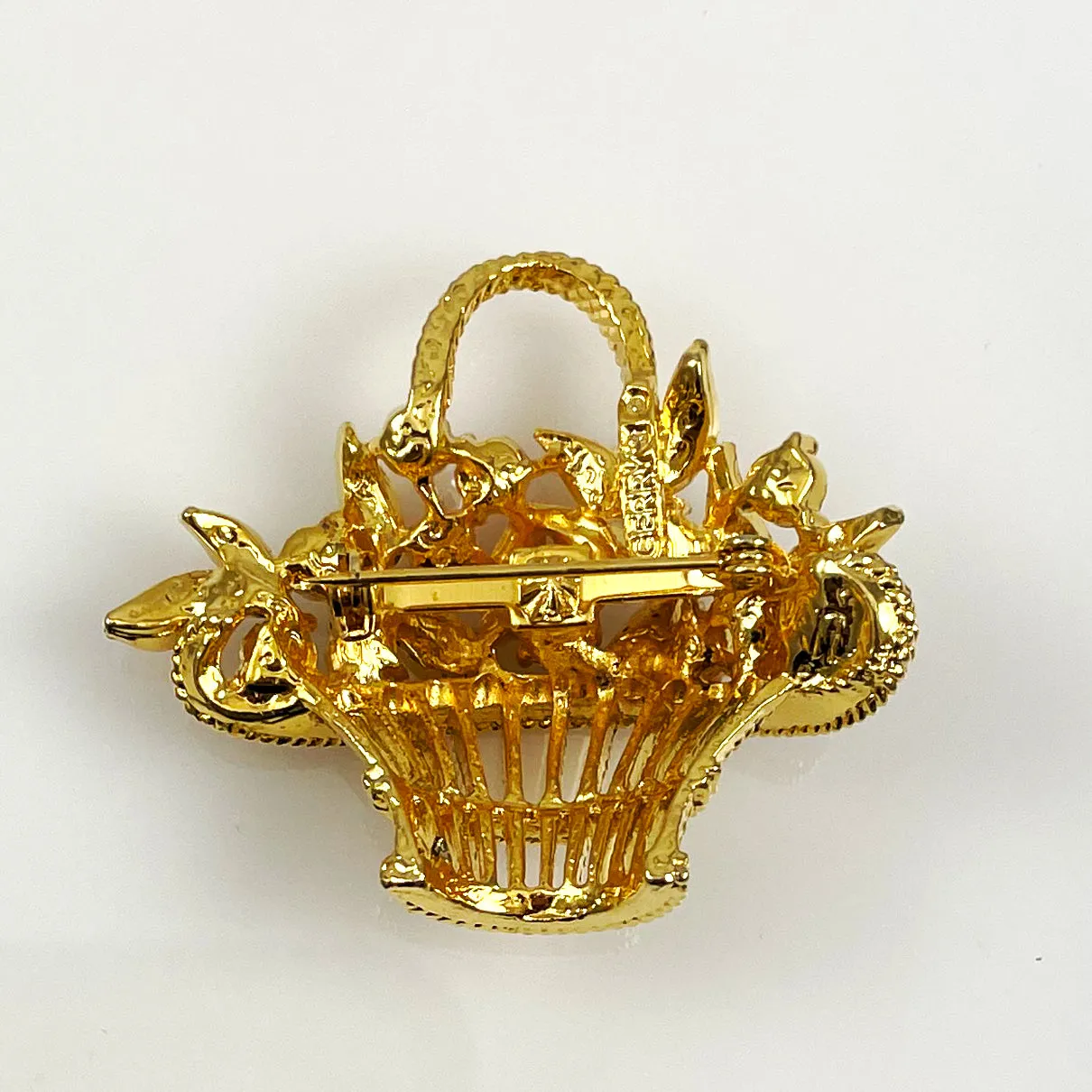 Rhinestone Flower Basket Brooch by Gerry's