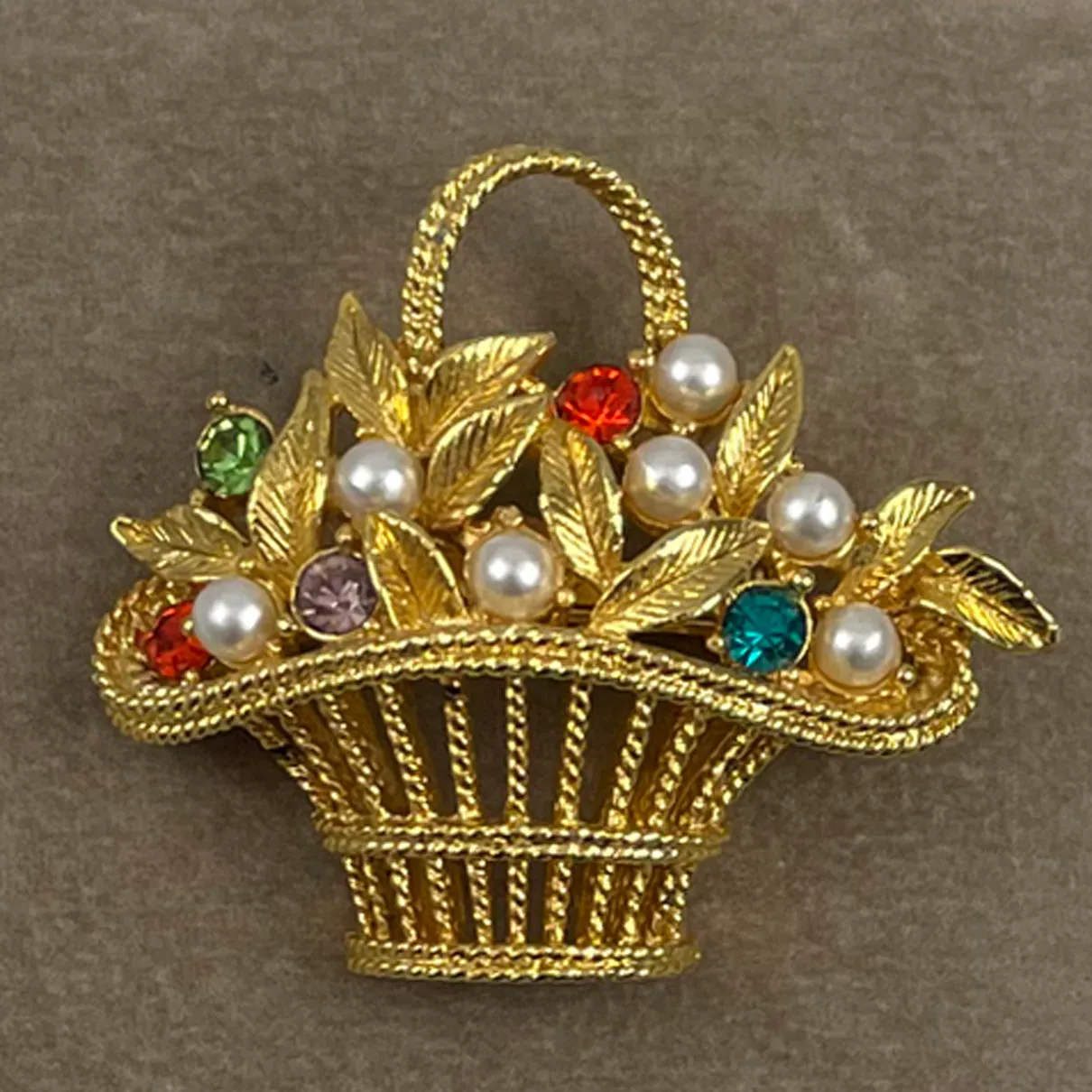 Rhinestone Flower Basket Brooch by Gerry's