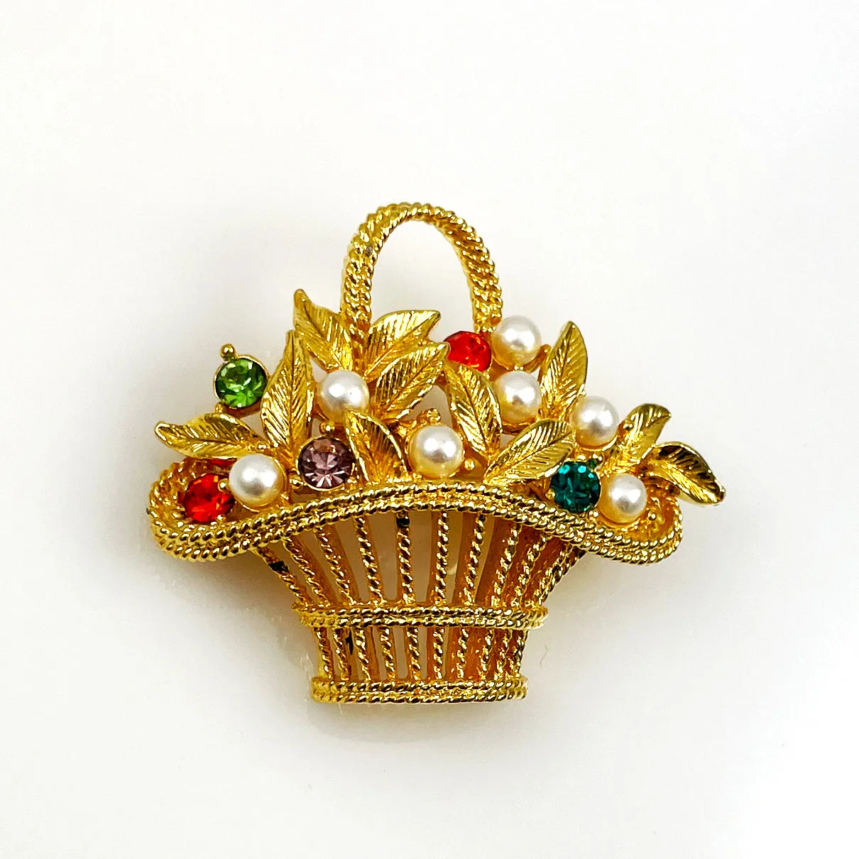 Rhinestone Flower Basket Brooch by Gerry's