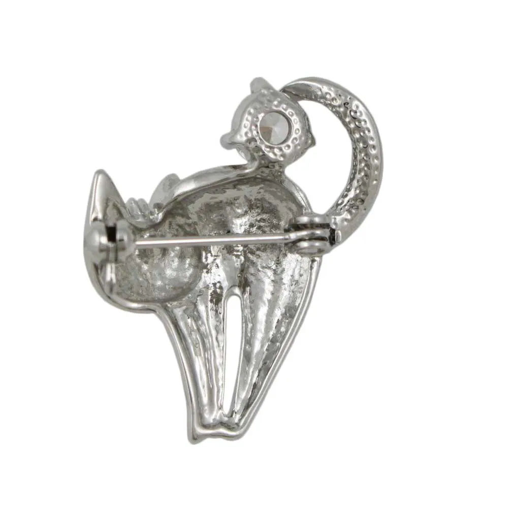 Scaredy Cat with Green Crystal Eyes Brooch Pin - PRC803