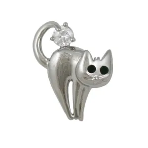 Scaredy Cat with Green Crystal Eyes Brooch Pin - PRC803