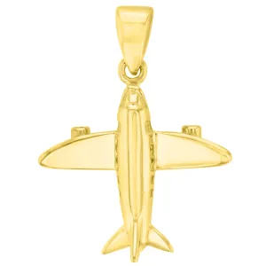 Solid 14K Yellow Gold 3D Airplane Charm Jet Aircraft Pendant