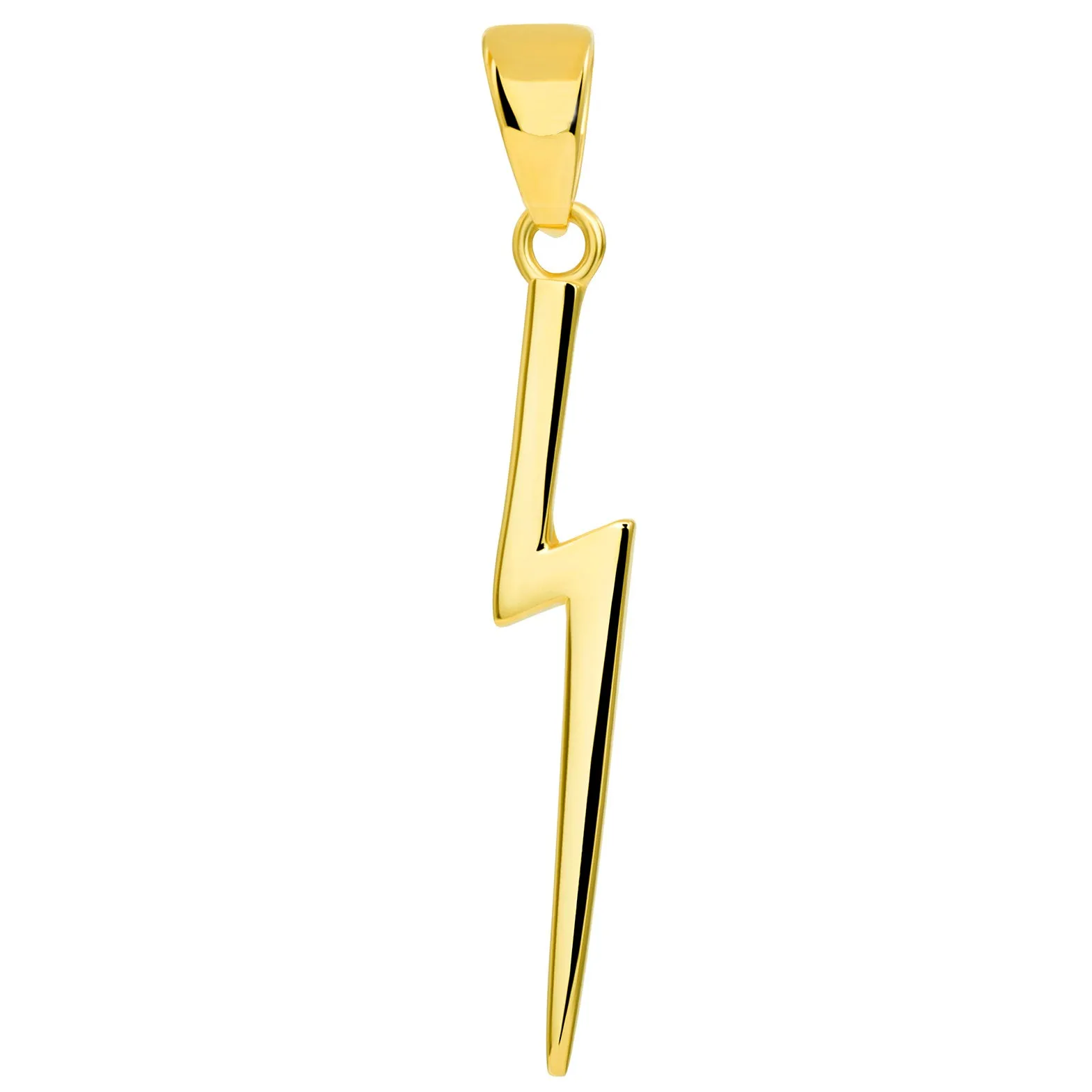 Solid 14k Yellow Gold Lightning Bolt Pendant with Cuban Chain Necklace
