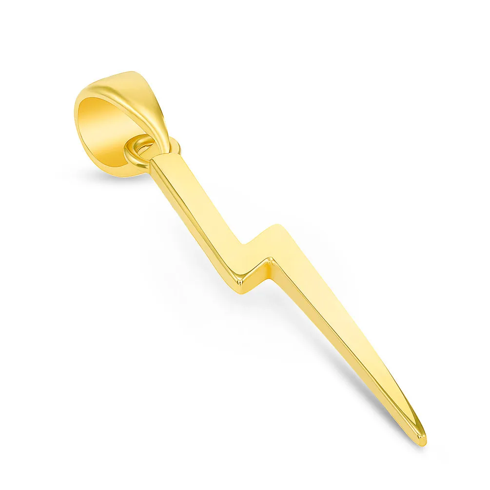 Solid 14k Yellow Gold Lightning Bolt Pendant with Cuban Chain Necklace