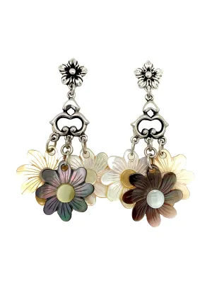 Sterling Silver & Carved Mother-of-Pearl Daisies Dangle Earrings