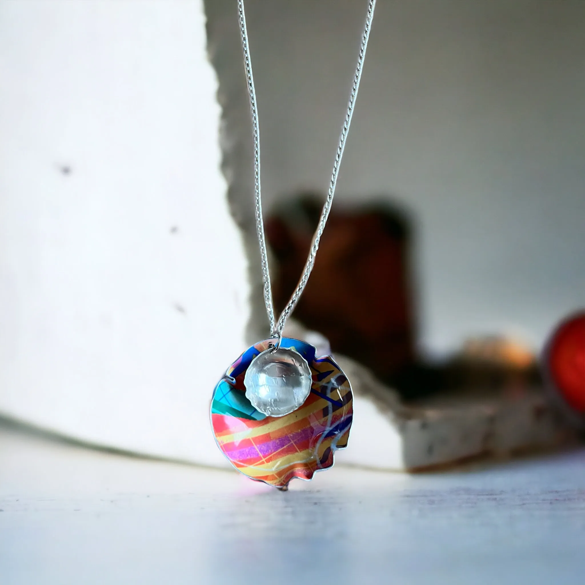 Sterling silver pod style bright glossy aluminium necklace