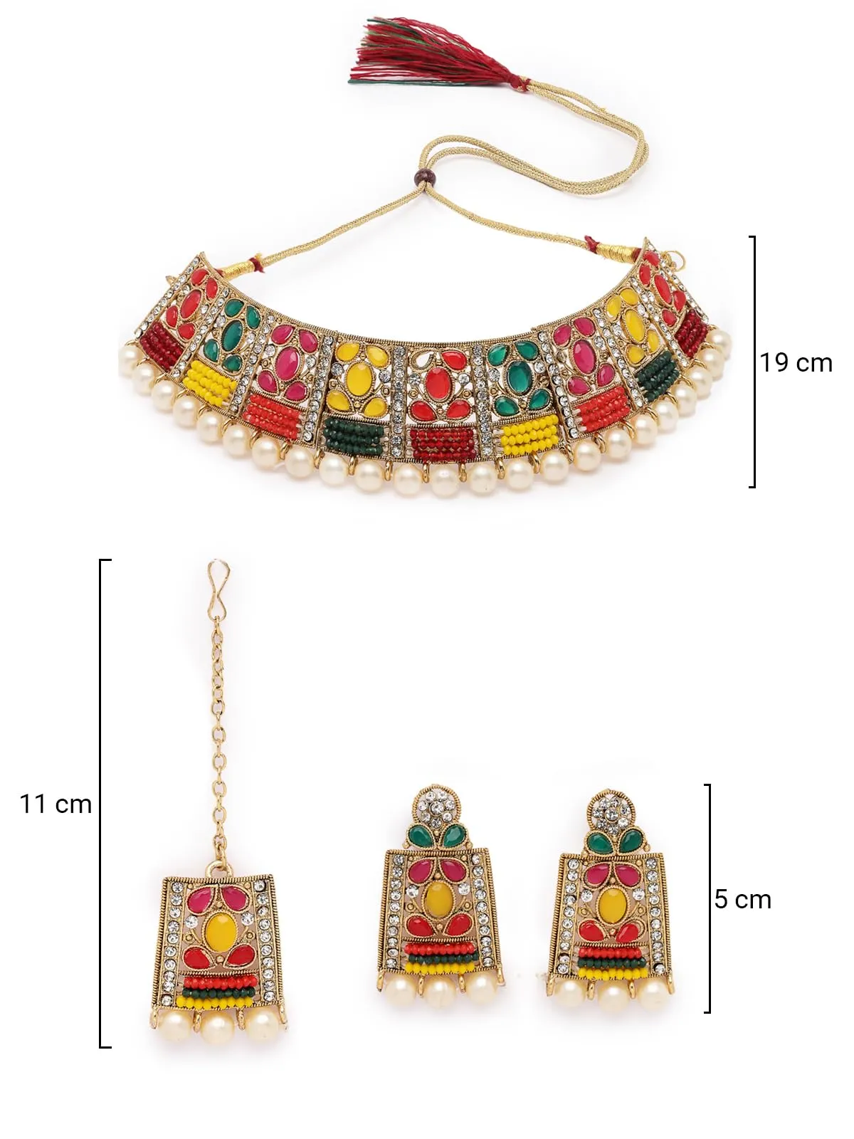 Sukkhi Adorable Unique Stylish Multicolor Stone With Pearls Choker Necklace Set With Earring And Maangtika | Jewellery Set For Women (NS105656)