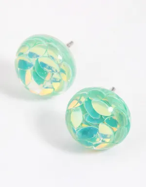 Teal Resin Petals Stud Earrings