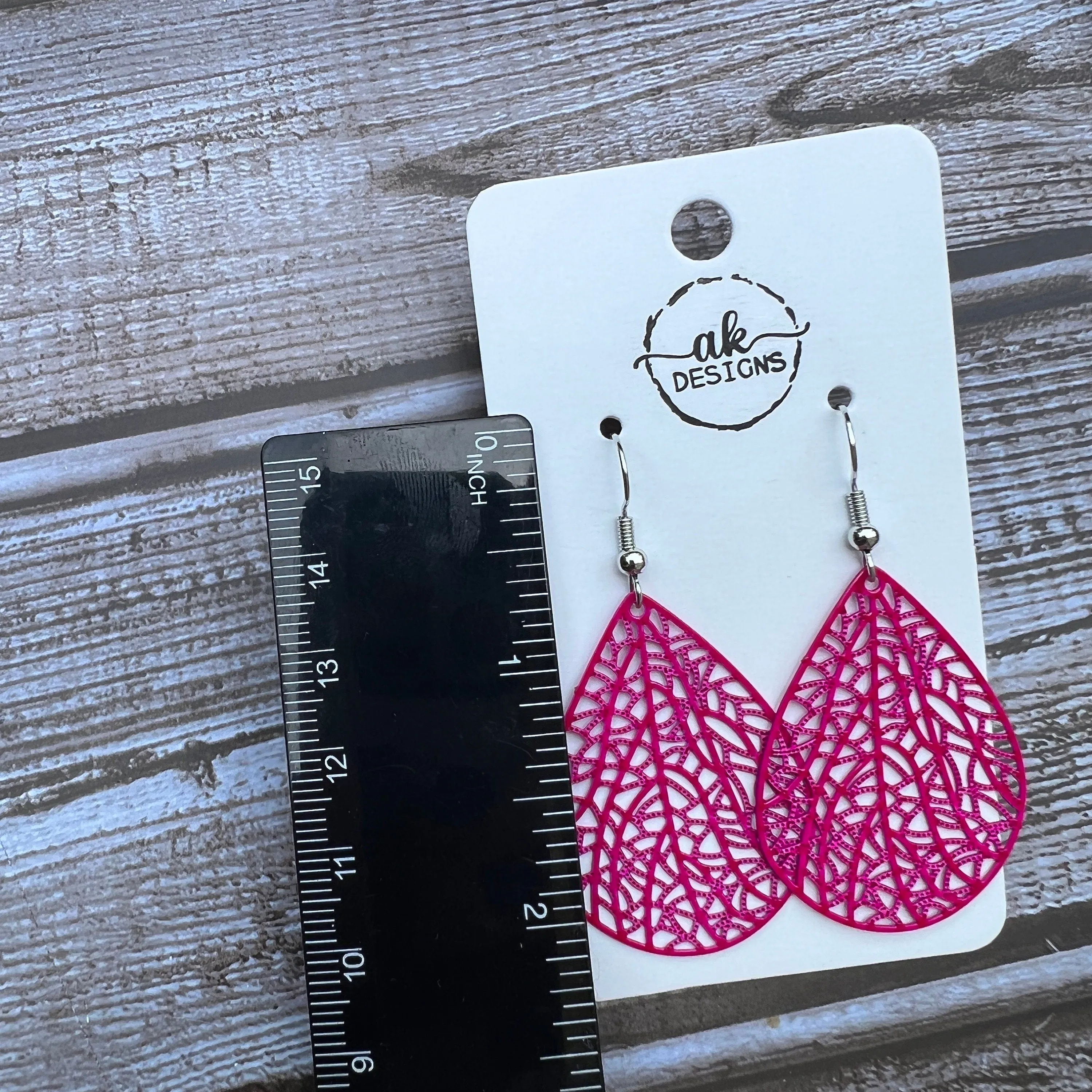 Teardrop Lace Filigree Bold Lightweight Painted Brass Earrings Red Fuscia Pink Magenta - Clearance